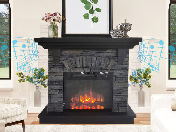 Technical Pro Stone Powder Mantel with Electronic Fireplace and