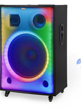 Rechargeable 18'' Bluetooth Active Speaker with Fire LED Wall & Wireless Microphone