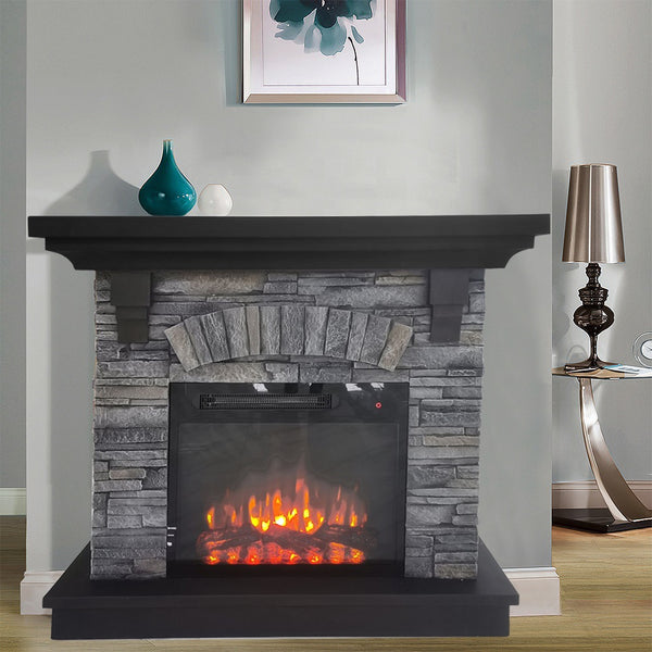 Technical Pro Stone Powder Mantel with Electronic Fireplace and