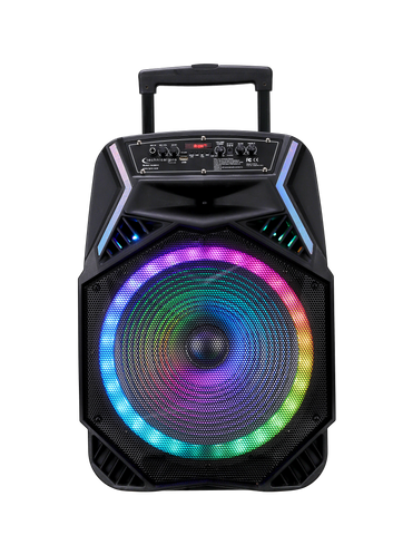 Rechargeable Pair of Wireless 15" Bluetooth LED Speaker Package with Wireless Mic & Party Light