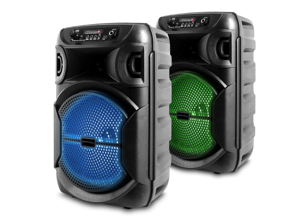 Rechargeable Pair of 8" Bluetooth LED Speaker with True Wireless Stereo