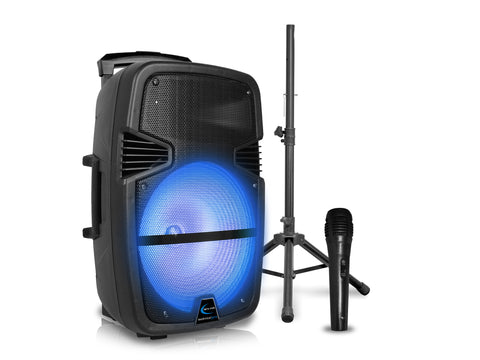 Rechargeable 15" Bluetooth LED Speaker Package with Tripod & Microphone