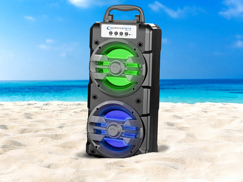 Rechargeable Bluetooth Stage Double 8" Speaker Package with Tripods and Wireless Microphone