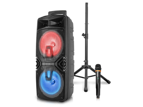 Red 15" Rechargeable Bluetooth LED Loudspeaker Package with Tripod & Microphone