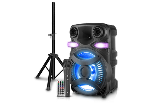 Rechargeable 18'' Bluetooth Active Speaker with Fire LED Wall & Wireless Microphone