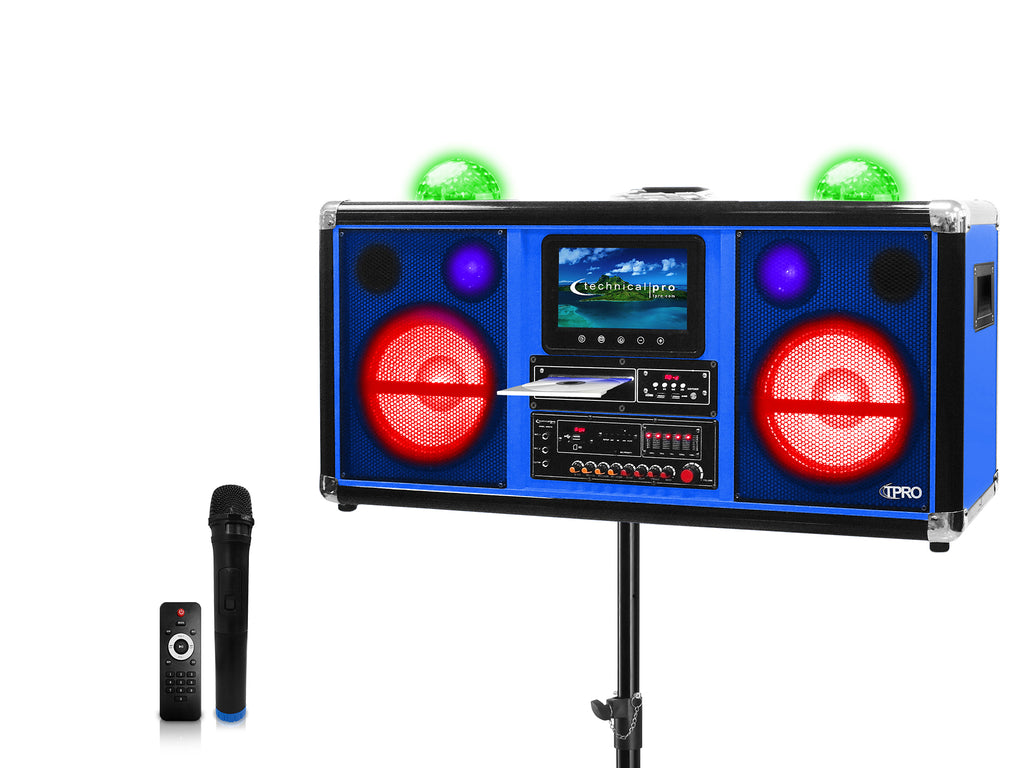 Rechargeable 2 x 10" Bluetooth Speaker with DVD Player, Wireless Mic & Tripod