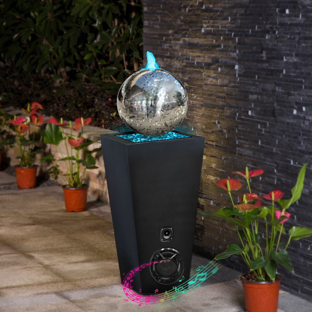 Stainless Steel Sphere LED Water Fountain with Bluetooth Speaker