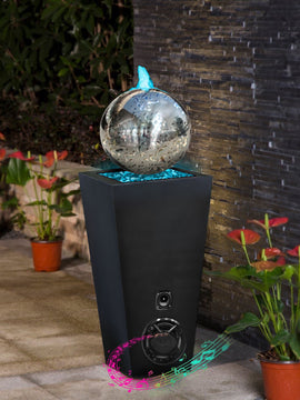 Stainless Steel Sphere LED Water Fountain with Bluetooth Speaker