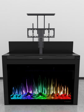 Motorized TV Case with Fireplace and Soundbar