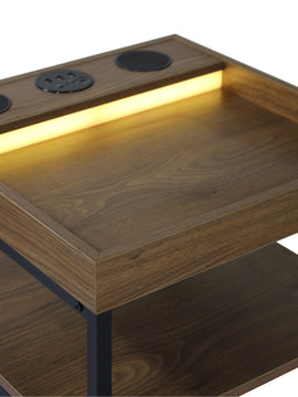 Modern Night Table with Bluetooth Speaker, USB Charging Outlets and LED Lights