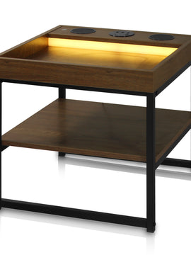 Modern Night Table with Bluetooth Speaker, USB Charging Outlets and LED Lights